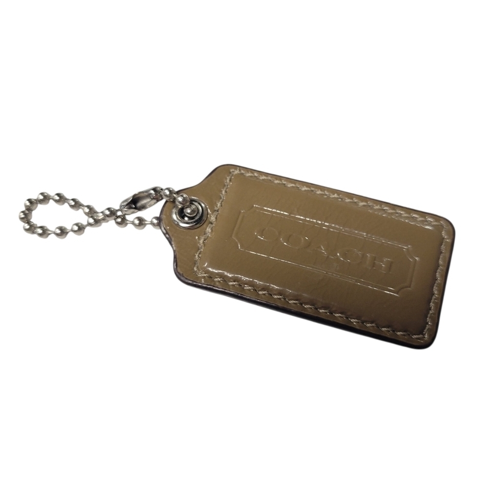 Coach Patent Leather Taupe Tan Grey Hangtag Keychain Replacement Purse Charm